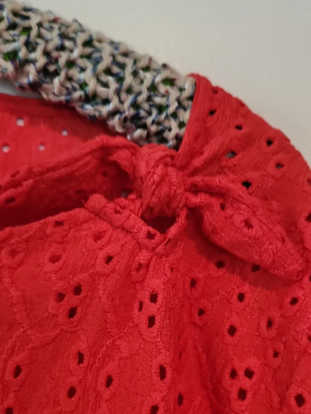 Ruby Rd. Melon Eyelet Bow-Shoulder Blouse - Picture 4 of 7